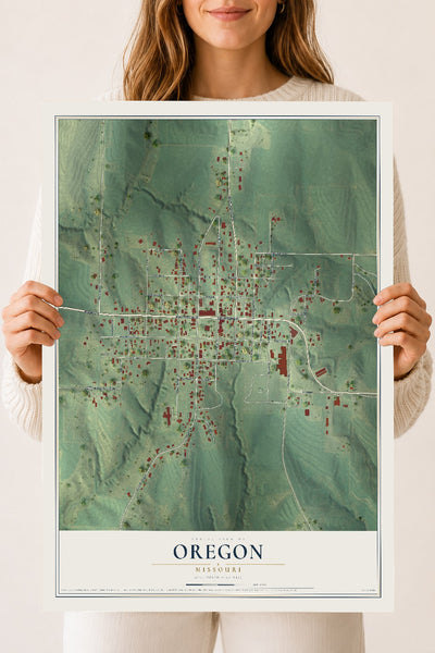 Map of Oregon, Missouri, 18 x 24 inch unframed archival matte print