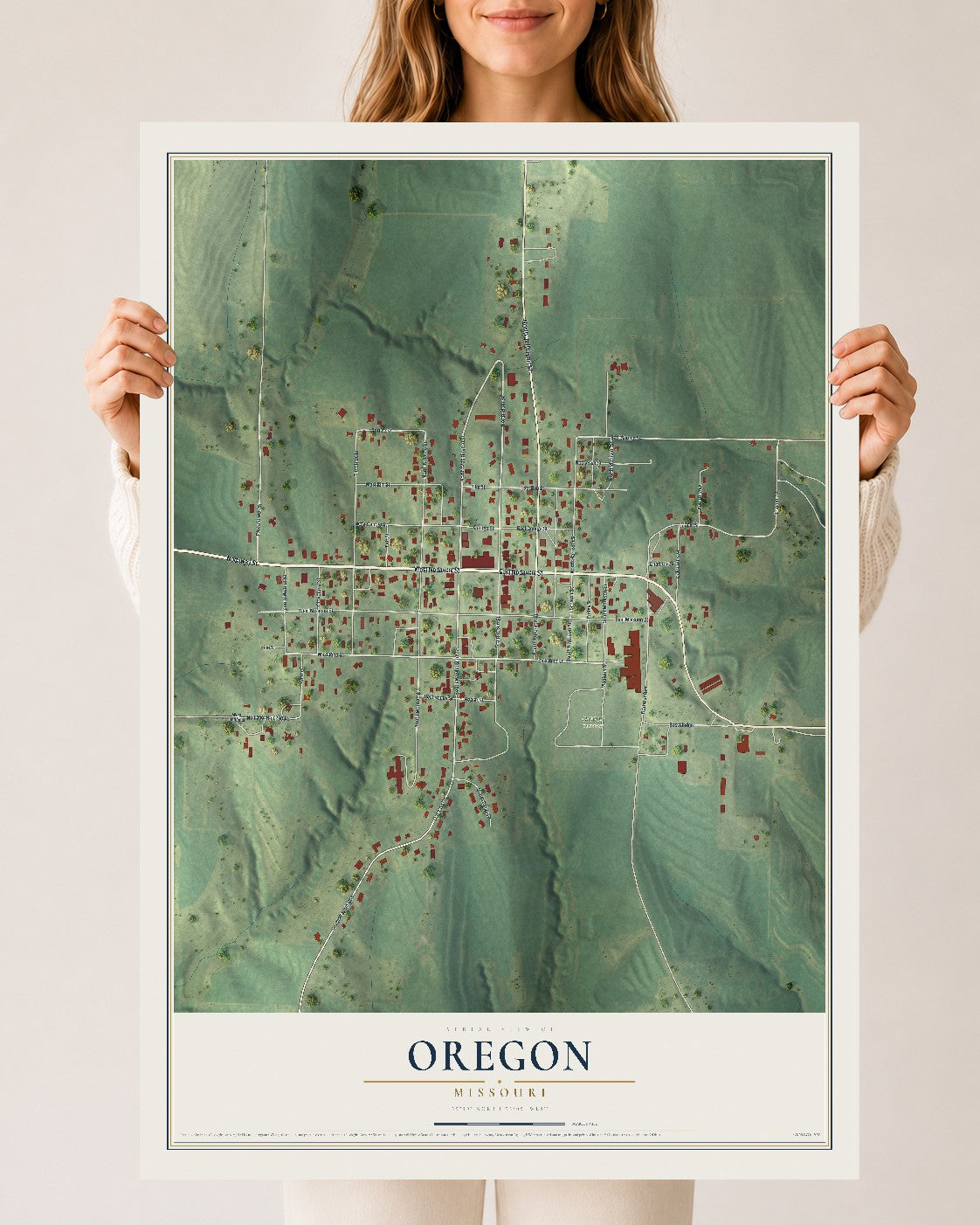 Map of Oregon, Missouri, 24 x 36 inch unframed archival matte print