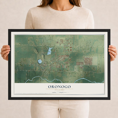 Map of Oronogo, Missouri, 12 x 18 inch print in a black wood frame