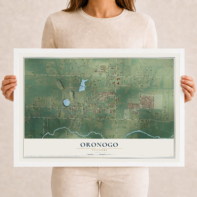 Map of Oronogo, Missouri, 12 x 18 inch print in a white wood frame