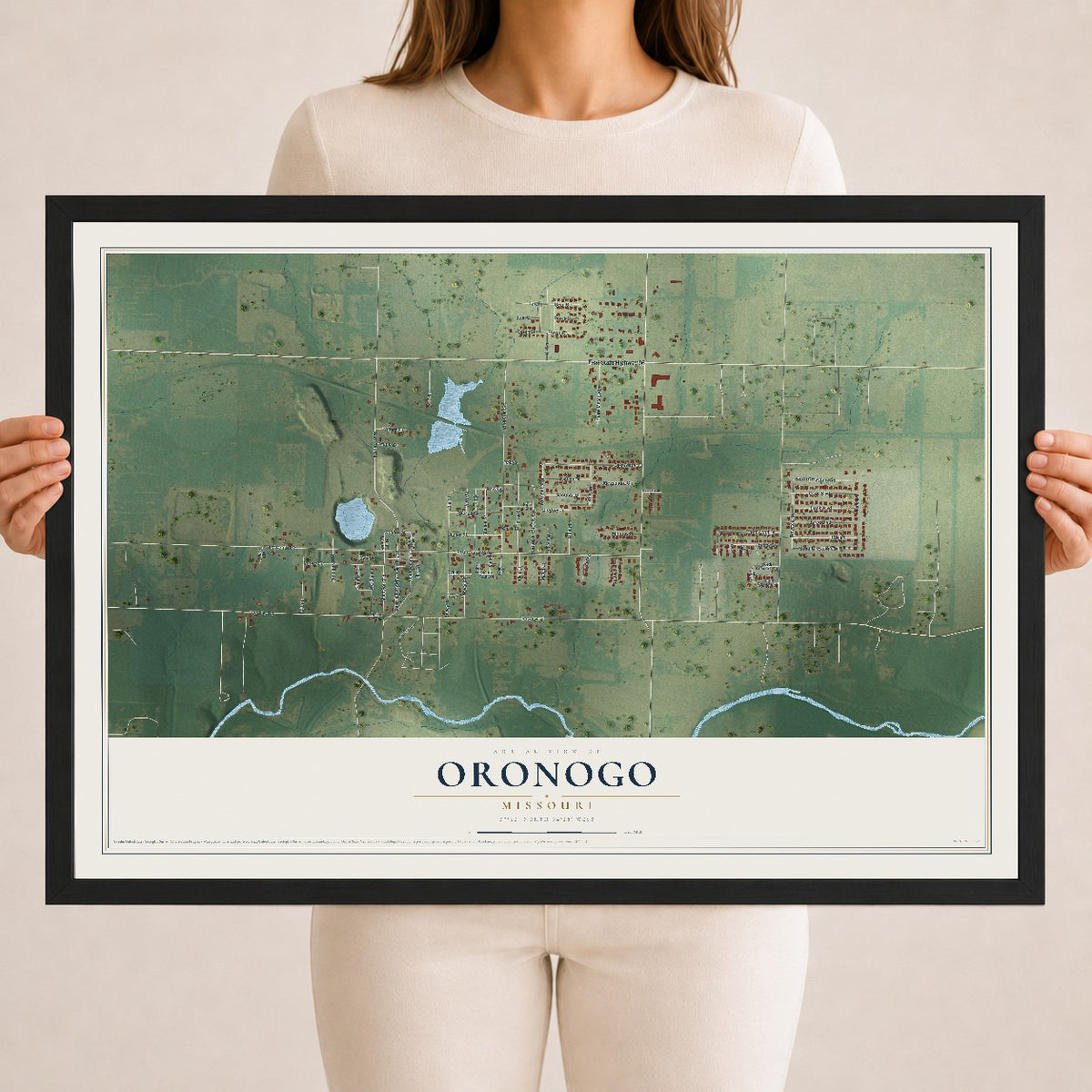 Map of Oronogo, Missouri, 18 x 24 inch print in a black wood frame