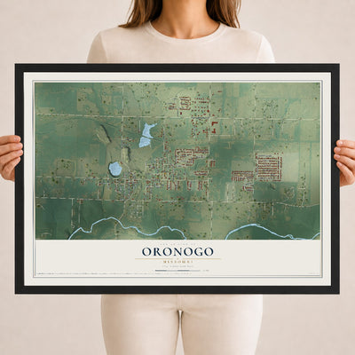 Map of Oronogo, Missouri, 18 x 24 inch print in a black wood frame