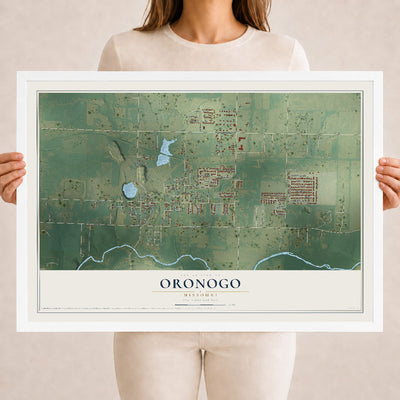 Map of Oronogo, Missouri, 18 x 24 inch print in a white wood frame
