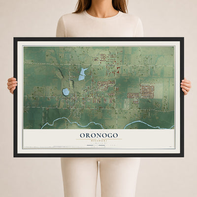Map of Oronogo, Missouri, 24 x 36 inch print in a black wood frame
