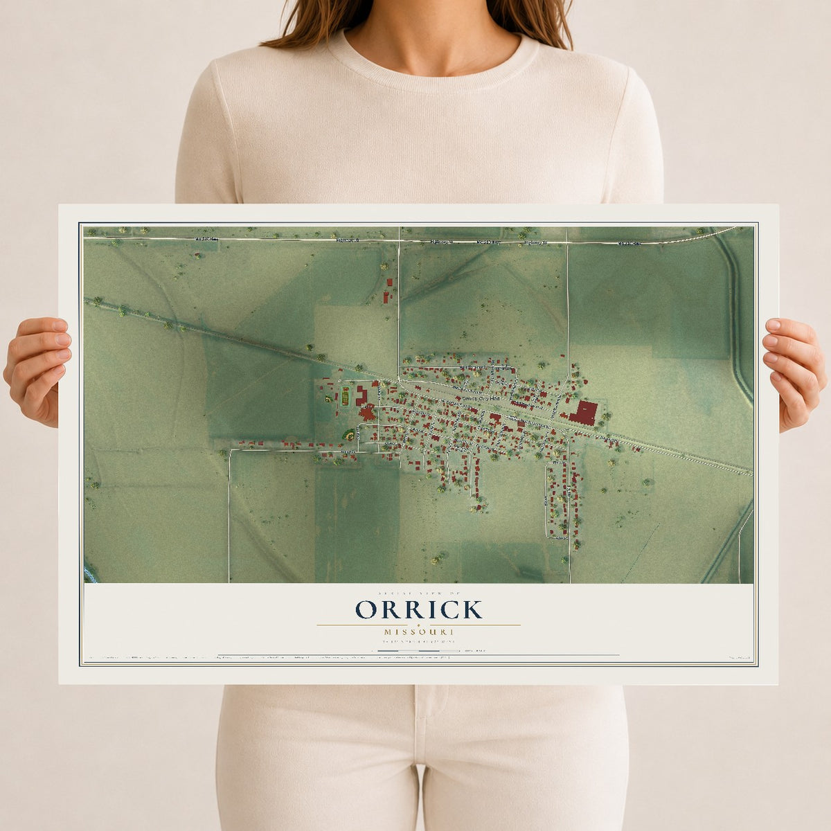Map of Orrick, Missouri, 12 x 18 inch unframed archival matte print