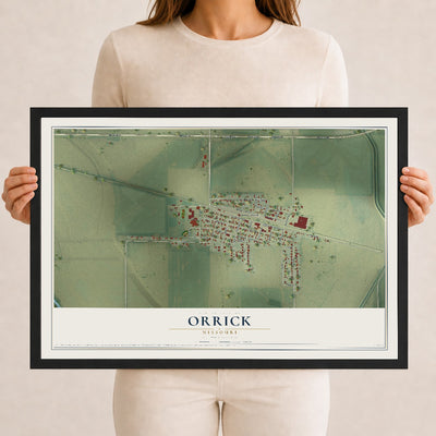 Map of Orrick, Missouri, 12 x 18 inch print in a black wood frame
