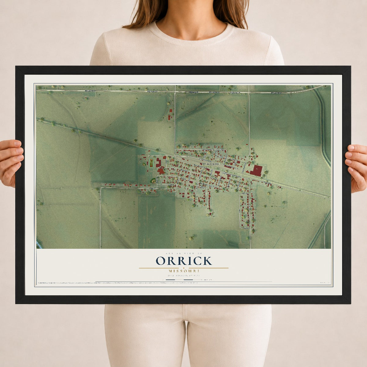 Map of Orrick, Missouri, 18 x 24 inch print in a black wood frame