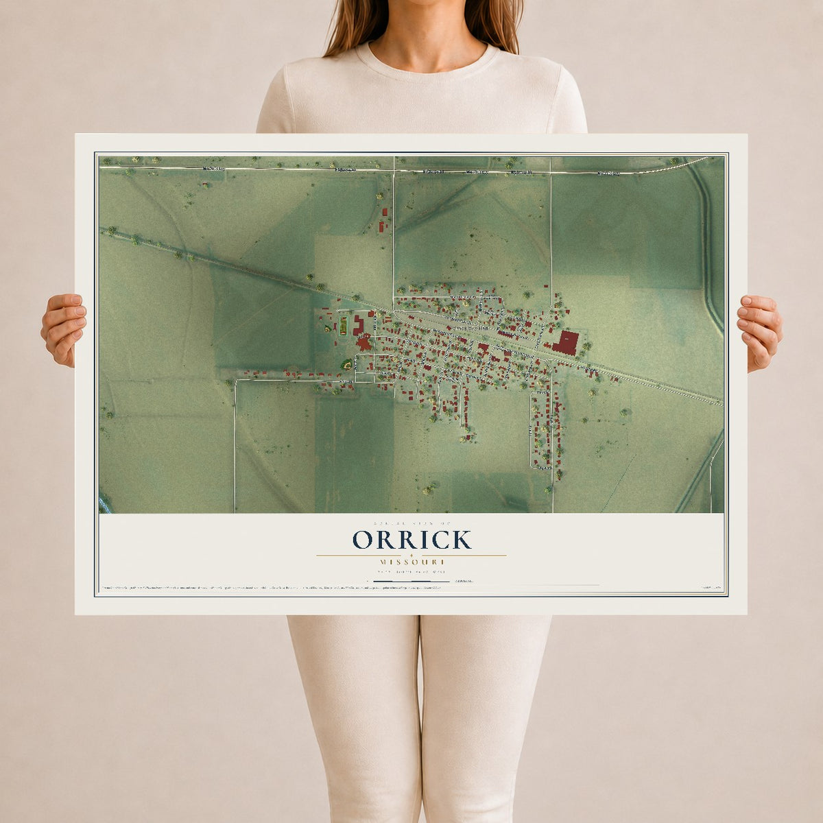 Map of Orrick, Missouri, 24 x 36 inch unframed archival matte print
