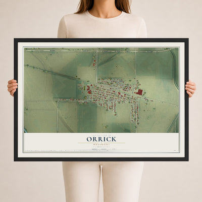 Map of Orrick, Missouri, 24 x 36 inch print in a black wood frame