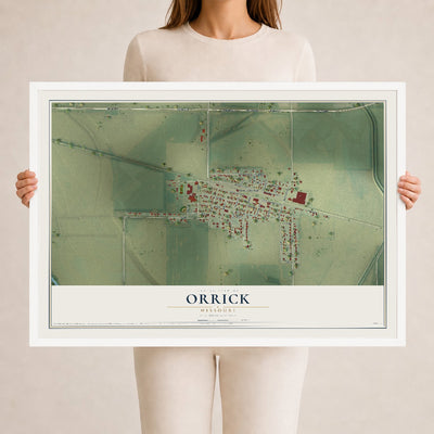 Map of Orrick, Missouri, 24 x 36 inch print in a white wood frame