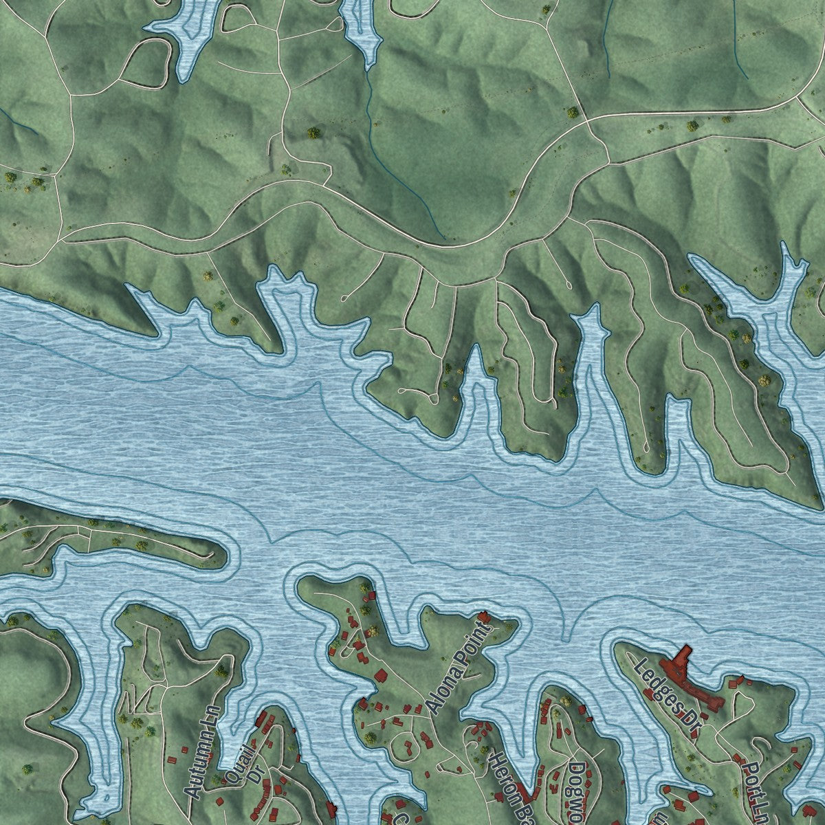 Second close-up of the map of Osage Beach, Missouri print showing more streets and buildings