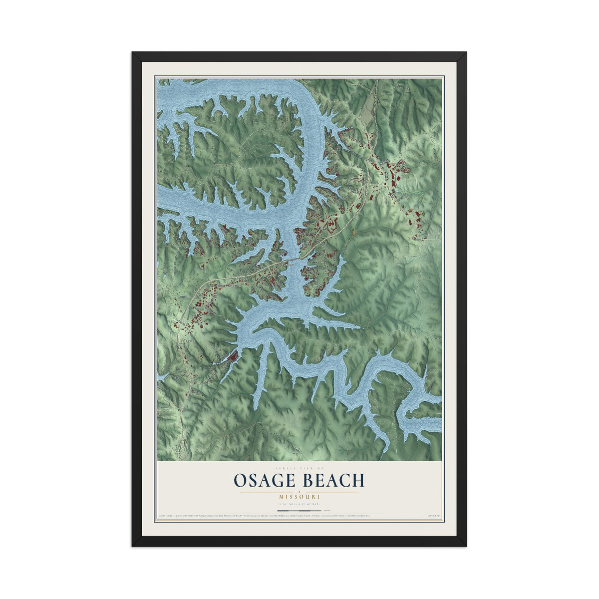 Map of Osage Beach, Missouri, 12 x 18 inch print in a black wood frame
