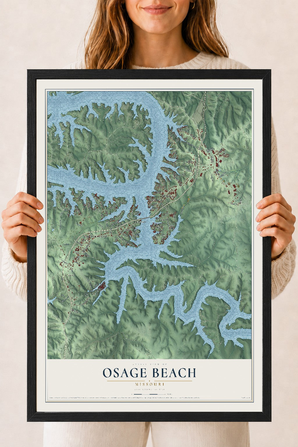 Map of Osage Beach, Missouri, 18 x 24 inch print in a black wood frame