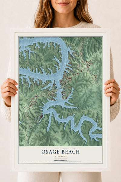 Map of Osage Beach, Missouri, 18 x 24 inch print in a white wood frame