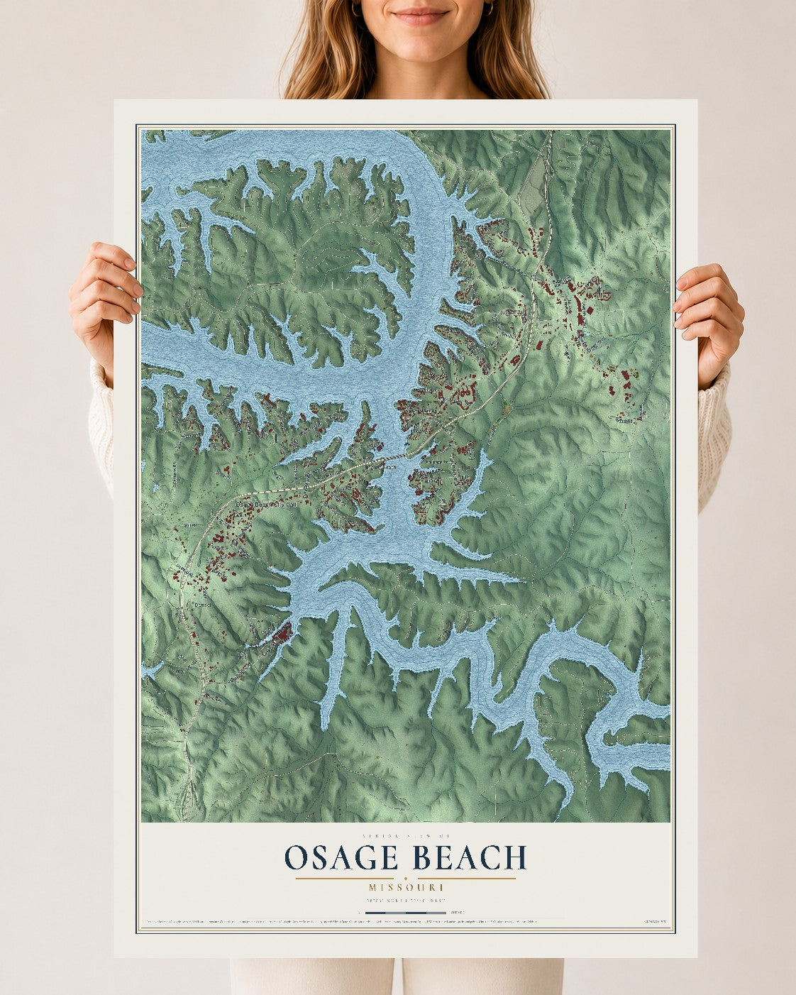 Map of Osage Beach, Missouri, 24 x 36 inch unframed archival matte print