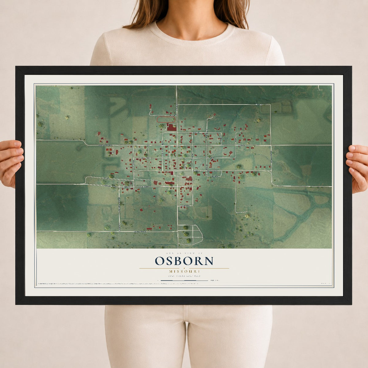 Map of Osborn, Missouri, 18 x 24 inch print in a black wood frame