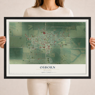 Map of Osborn, Missouri, 18 x 24 inch print in a black wood frame