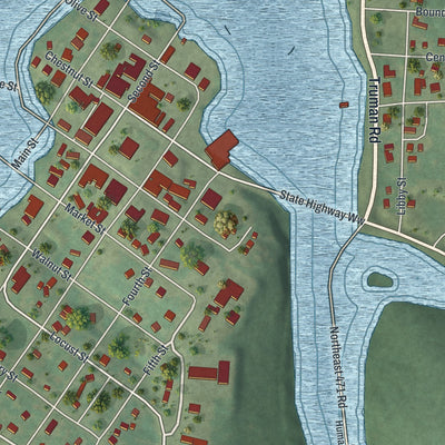 Close-up of the map of Osceola, Missouri print showing street and building detail