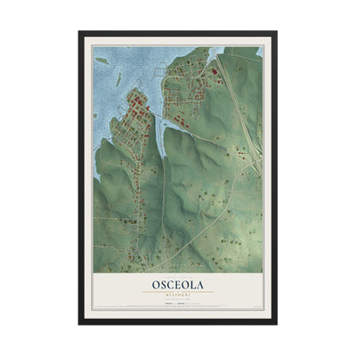 Map of Osceola, Missouri, 12 x 18 inch print in a black wood frame