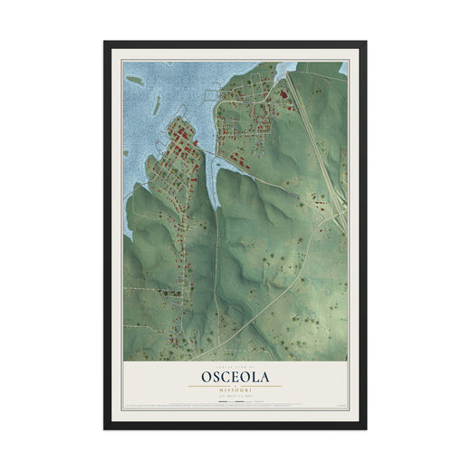Map of Osceola, Missouri, 12 x 18 inch print in a black wood frame