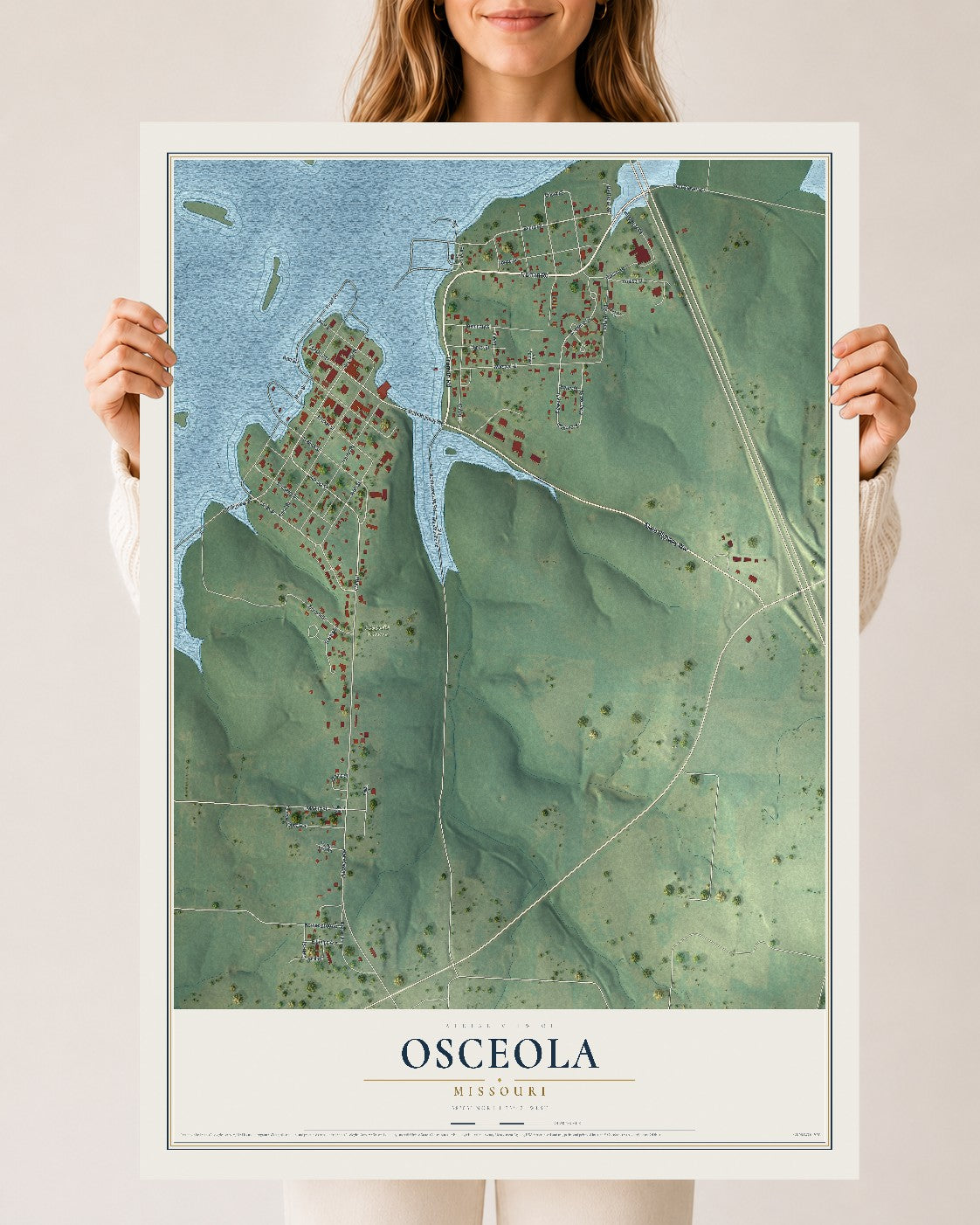 Map of Osceola, Missouri, 24 x 36 inch unframed archival matte print