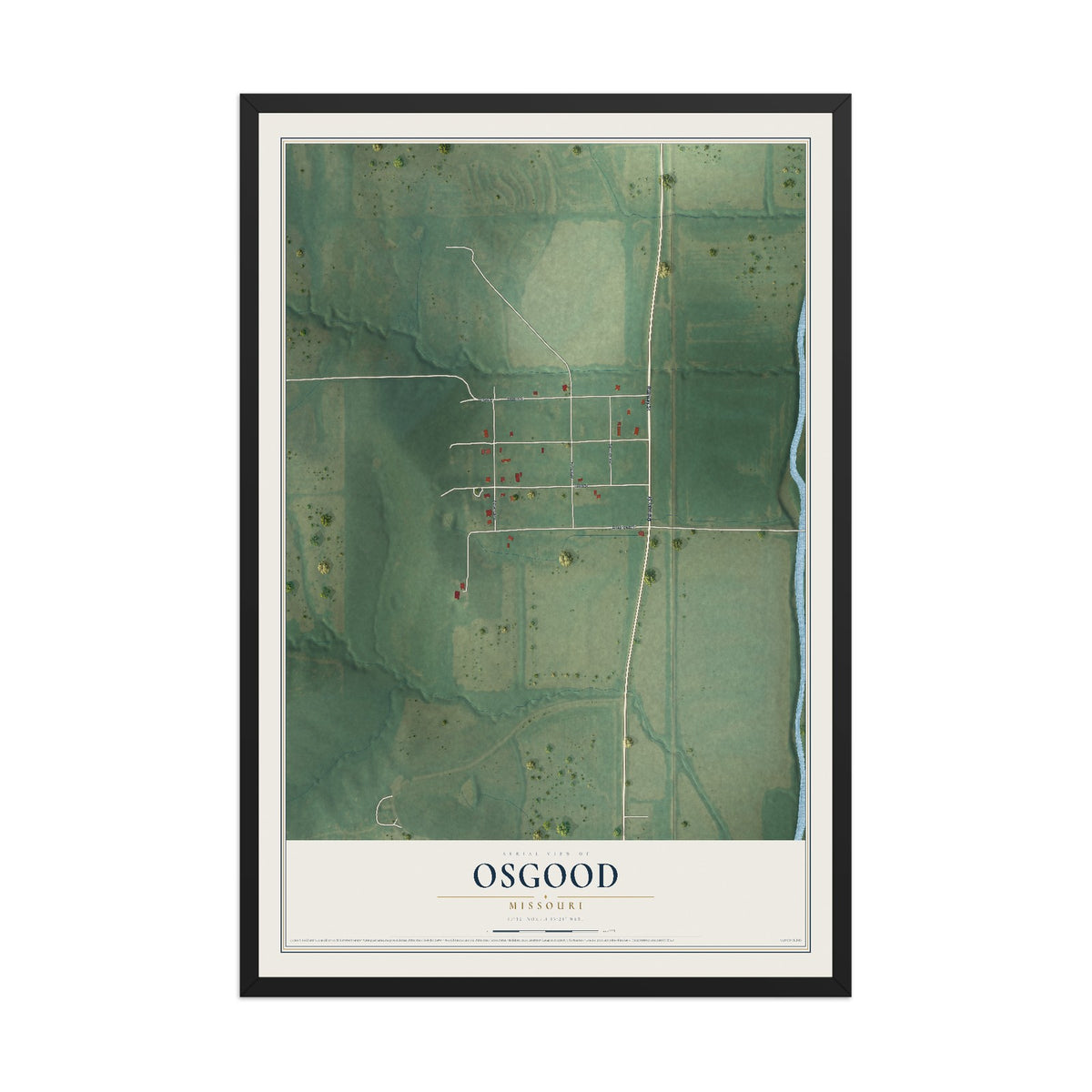 Map of Osgood, Missouri, 12 x 18 inch print in a black wood frame