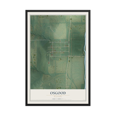 Map of Osgood, Missouri, 12 x 18 inch print in a black wood frame