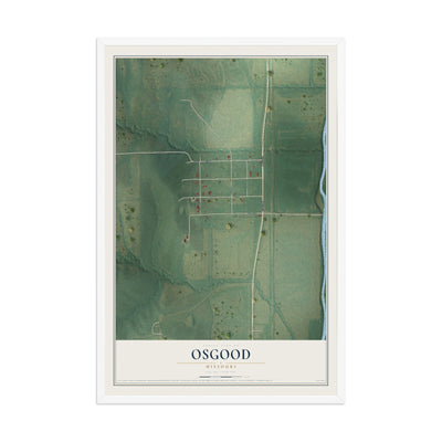 Map of Osgood, Missouri, 12 x 18 inch print in a white wood frame