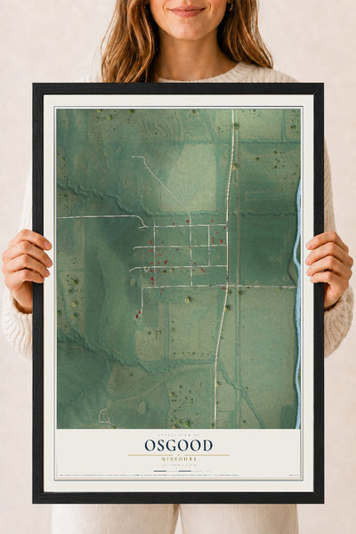 Map of Osgood, Missouri, 18 x 24 inch print in a black wood frame