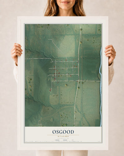 Map of Osgood, Missouri, 24 x 36 inch print in a white wood frame