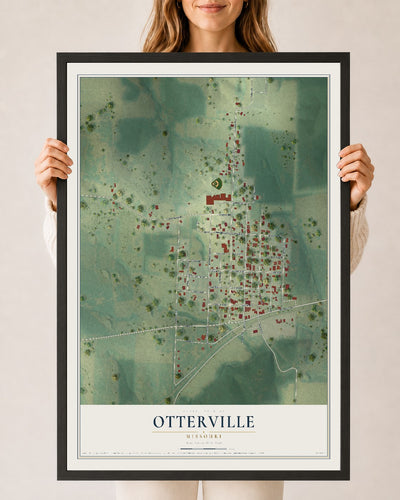 Map of Otterville, Missouri, 24 x 36 inch print in a black wood frame