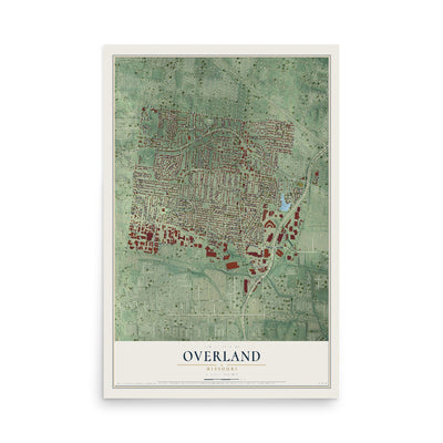 Map of Overland, Missouri, 12 x 18 inch unframed archival matte print