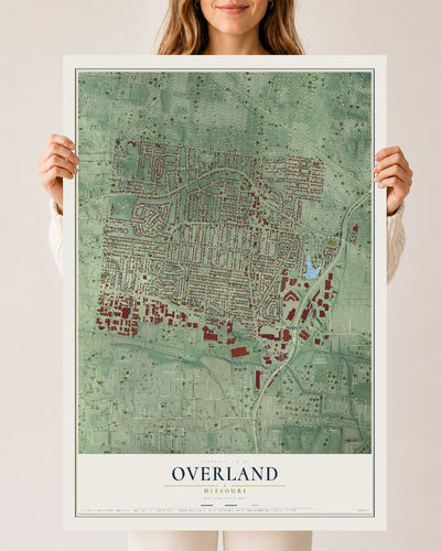 Map of Overland, Missouri, 24 x 36 inch unframed archival matte print