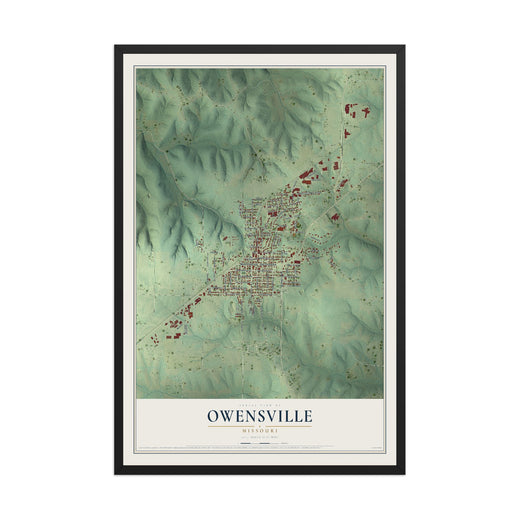 Map of Owensville, Missouri, 12 x 18 inch print in a black wood frame