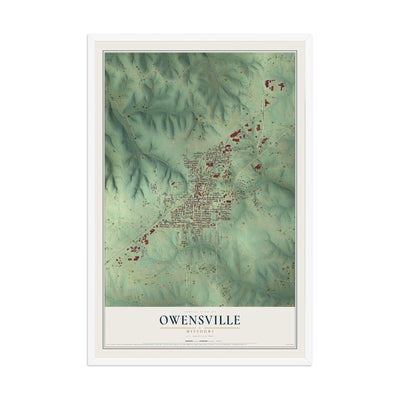 Map of Owensville, Missouri, 12 x 18 inch print in a white wood frame