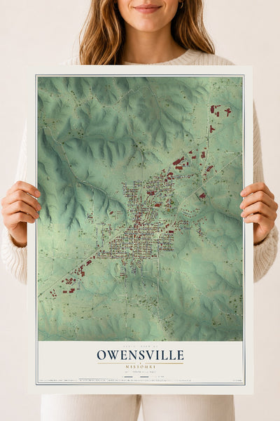 Map of Owensville, Missouri, 18 x 24 inch unframed archival matte print