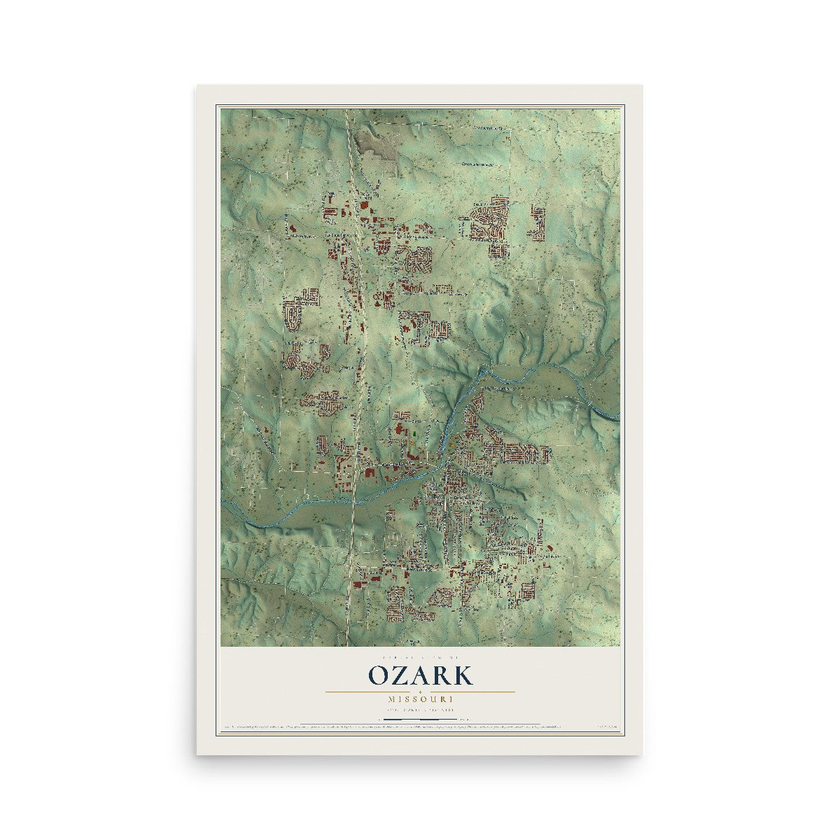 Map of Ozark, Missouri, 12 x 18 inch unframed archival matte print