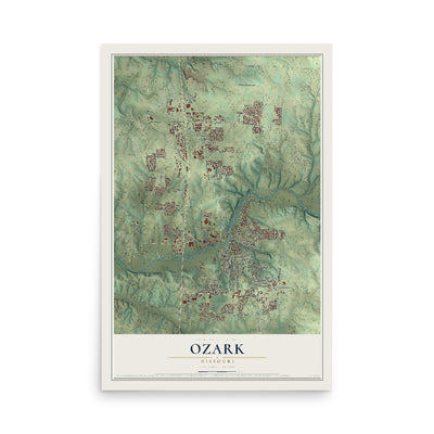 Map of Ozark, Missouri, 12 x 18 inch unframed archival matte print