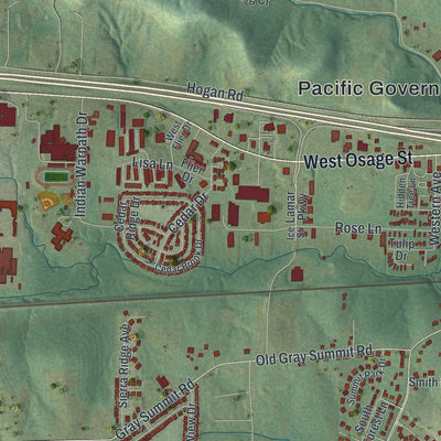 Second close-up of the map of Pacific, Missouri print showing more streets and buildings