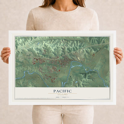 Map of Pacific, Missouri, 12 x 18 inch print in a white wood frame