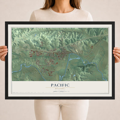 Map of Pacific, Missouri, 18 x 24 inch print in a black wood frame