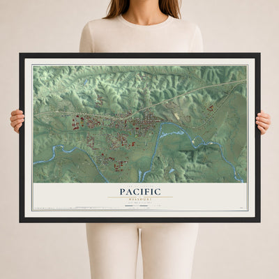 Map of Pacific, Missouri, 24 x 36 inch print in a black wood frame