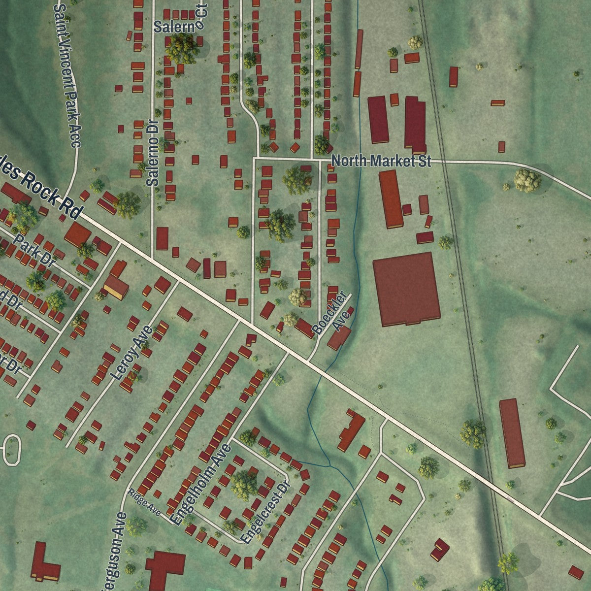 Second close-up of the map of Pagedale, Missouri print showing more streets and buildings