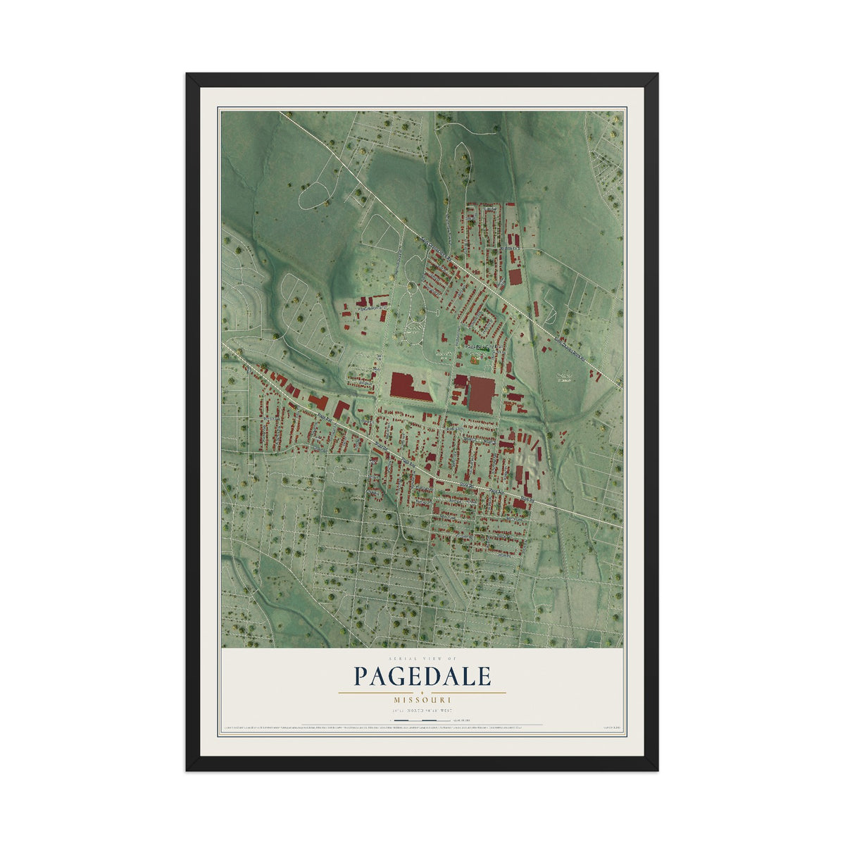 Map of Pagedale, Missouri, 12 x 18 inch print in a black wood frame