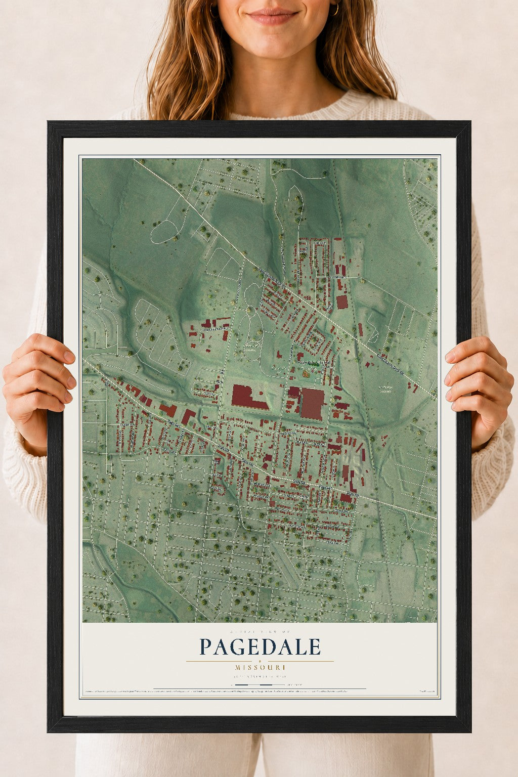 Map of Pagedale, Missouri, 18 x 24 inch print in a black wood frame