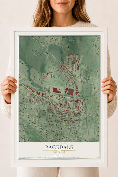 Map of Pagedale, Missouri, 18 x 24 inch print in a white wood frame