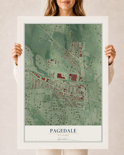 Map of Pagedale, Missouri, 24 x 36 inch print in a white wood frame
