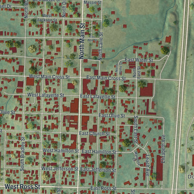 Close-up of the map of Palmyra, Missouri print showing street and building detail