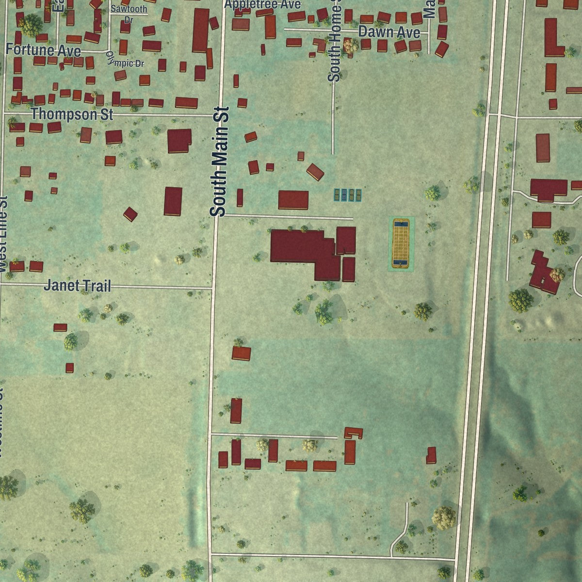 Second close-up of the map of Palmyra, Missouri print showing more streets and buildings