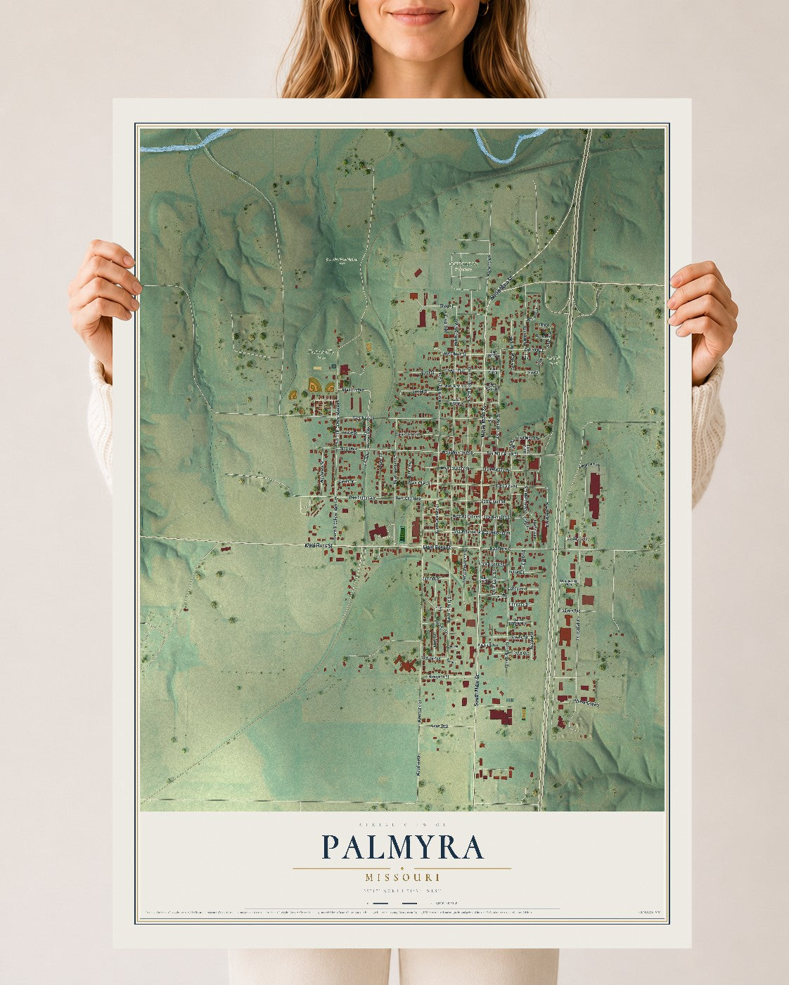Map of Palmyra, Missouri, 24 x 36 inch unframed archival matte print